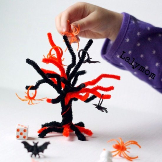 Halloween-Math-Game-for-Kids-Halloween-Topple-Tree-Math-East-to-set-up-and-fun-to-play.-Great-use-for-those-plastic-Halloween-rings
