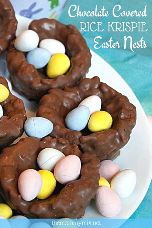Chocolate Covered Rice Krispie Easter Nests