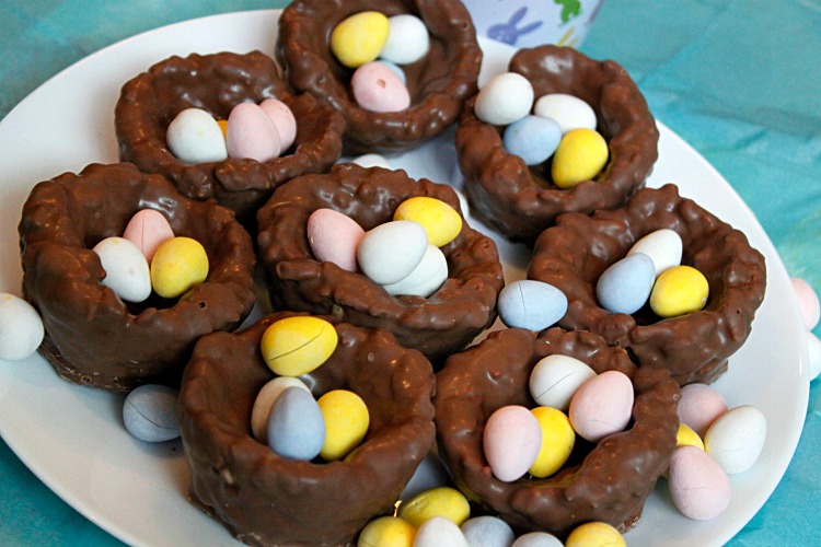 Chocolate Covered Rice Krispie Easter Nests