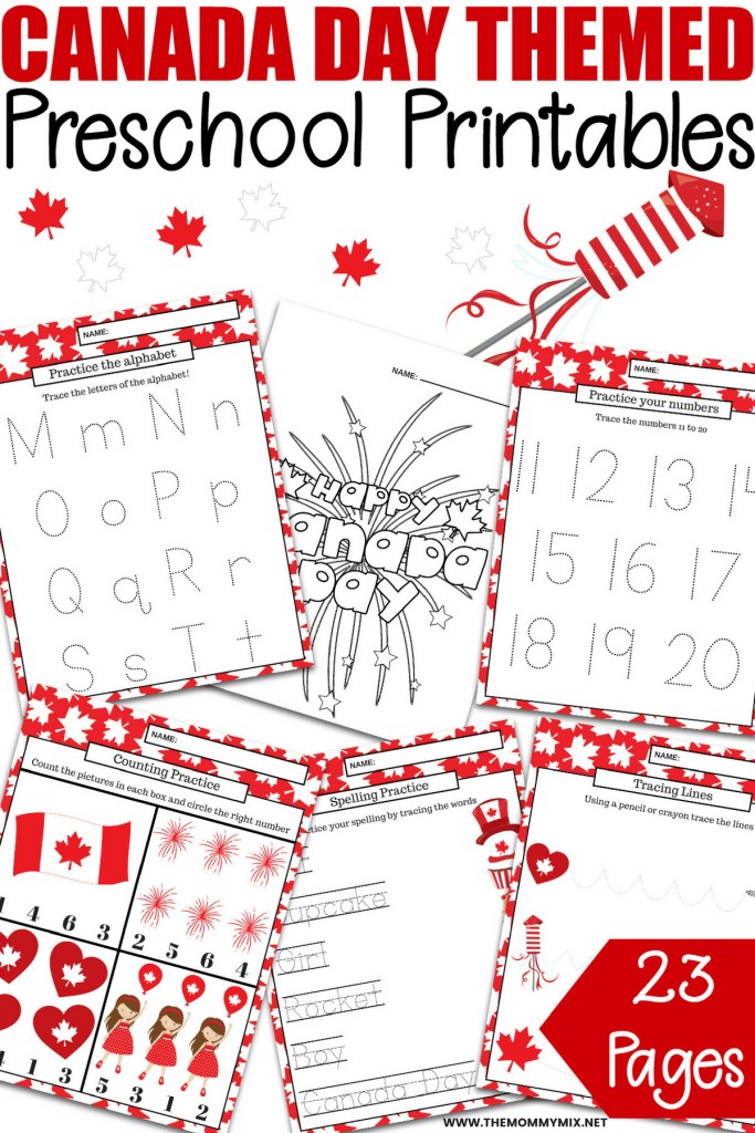 FREE Canada Day Theme Preschool Learning Printable