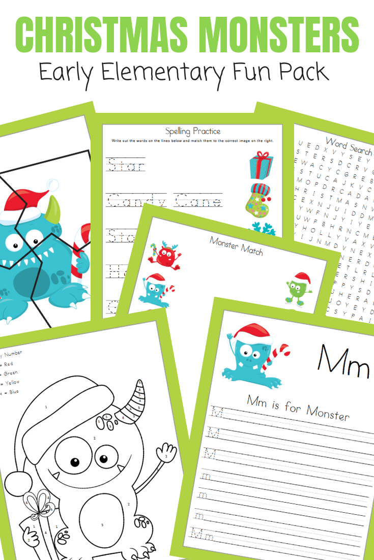 Christmas Monsters Early Elementary Learning Activity Pages